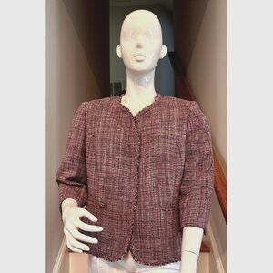 Women's KASPER 3/4 Length Tweed Pink & Purple Blazer Size 16 P
